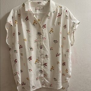 LOFT Floral Blouse - Cream with Pink, Yellow, Green Accents